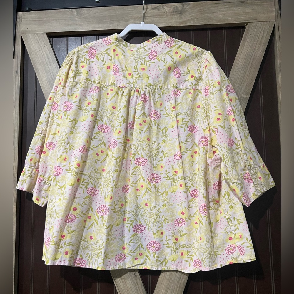 Basic Editions Pink and Yellow Floral Cotton Top 2X - Picture 4 of 4
